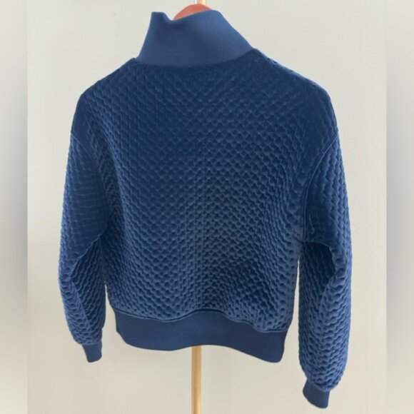 Club Monaco Quilted Velour Quarter-Zip Pullover – Navy – Size Small - Picture 2 of 8